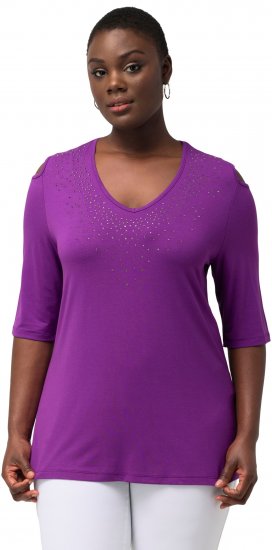 Ulla Popken Rhinestone Detail 3/4 Sleeve Tee Blackberry - Painetut T-paidat naisille - 