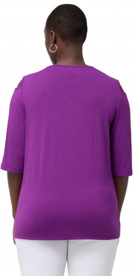 Ulla Popken Rhinestone Detail 3/4 Sleeve Tee Blackberry - Painetut T-paidat naisille - 