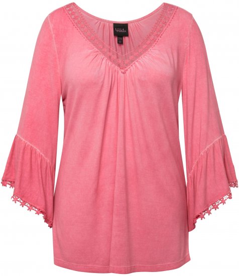 Ulla Popken Trumpet Sleeve Cold Dyed Tee Dark Pink - Painetut T-paidat naisille - 