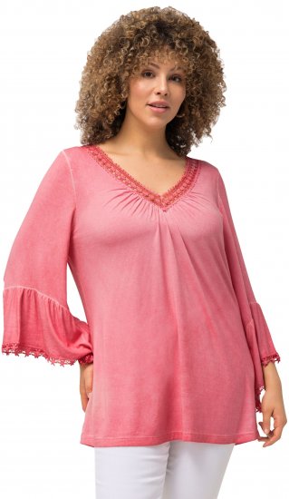 Ulla Popken Trumpet Sleeve Cold Dyed Tee Dark Pink - Painetut T-paidat naisille - 