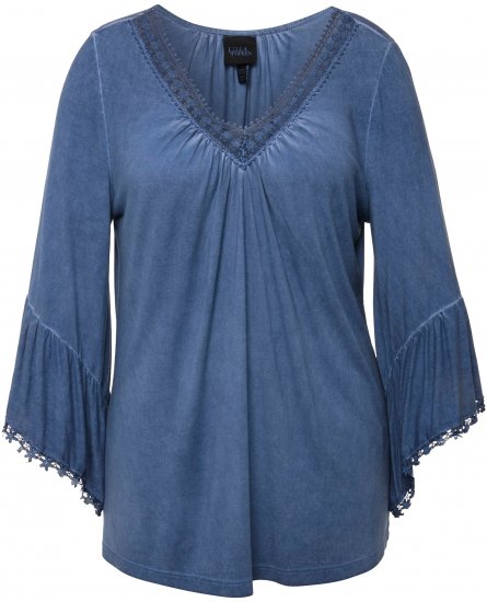 Ulla Popken Trumpet Sleeve Cold Dyed Tee Dove Blue - Painetut T-paidat naisille - 
