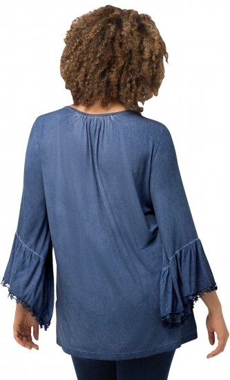 Ulla Popken Trumpet Sleeve Cold Dyed Tee Dove Blue - Painetut T-paidat naisille - 