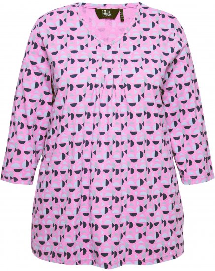 Ulla Popken Geometric Pattern 3/4 Sleeve Tee Amethyst - Painetut T-paidat naisille - 