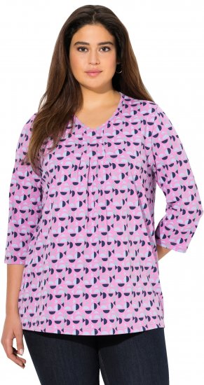Ulla Popken Geometric Pattern 3/4 Sleeve Tee Amethyst - Painetut T-paidat naisille - 
