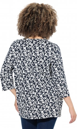 Ulla Popken Floral 3/4 Sleeve V-Neck A-Line Tee Navy - T-paidat - 