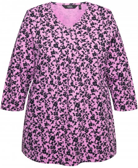 Ulla Popken Floral 3/4 Sleeve V-Neck A-Line Tee Amethyst - T-paidat - 