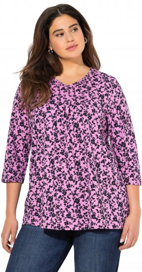 Ulla Popken Floral 3/4 Sleeve V-Neck A-Line Tee Amethyst - T-paidat - 