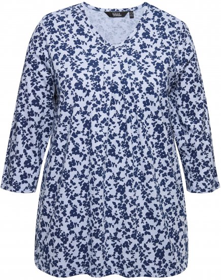 Ulla Popken Floral 3/4 Sleeve V-Neck A-Line Tee Blue - T-paidat - 