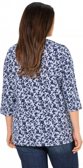 Ulla Popken Floral 3/4 Sleeve V-Neck A-Line Tee Blue - T-paidat - 