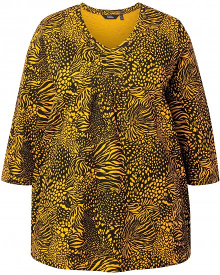 Ulla Popken Animal Print 3/4 Sleeve V-Neck Tee Neon Orange - T-paidat - 