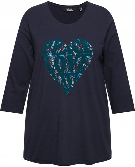 Ulla Popken Peace Love Life 3/4 Sleeve Graphic Tee Navy - T-paidat - 