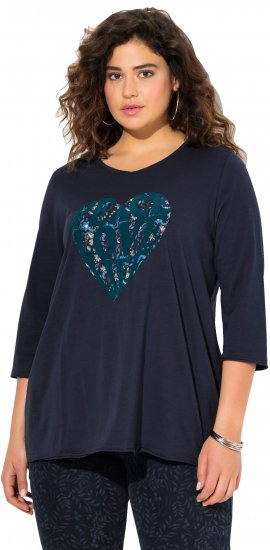 Ulla Popken Peace Love Life 3/4 Sleeve Graphic Tee Navy - T-paidat - 