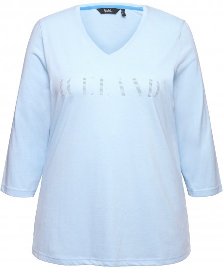 Ulla Popken Country Lettered 3/4 Sleeve Tee Soft Light Blue - Painetut T-paidat naisille - 