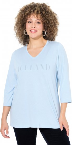 Ulla Popken Country Lettered 3/4 Sleeve Tee Soft Light Blue - Painetut T-paidat naisille - 
