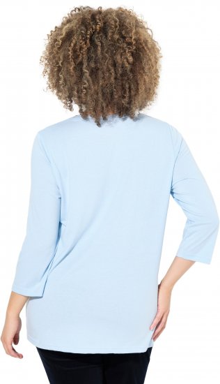 Ulla Popken Country Lettered 3/4 Sleeve Tee Soft Light Blue - Painetut T-paidat naisille - 