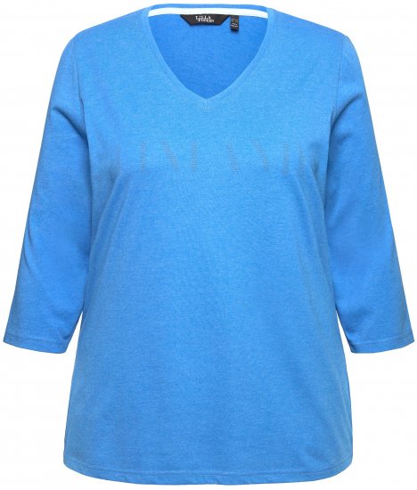 Ulla Popken Country Lettered 3/4 Sleeve Tee Teal Blue - Painetut T-paidat naisille - 