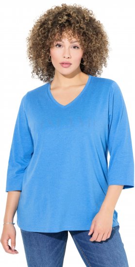 Ulla Popken Country Lettered 3/4 Sleeve Tee Teal Blue - Painetut T-paidat naisille - 