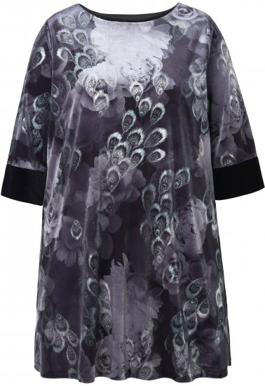 Ulla Popken Velvet Peacock Feather 3/4 Sleeve Tunic Blouse Black - T-paidat - 