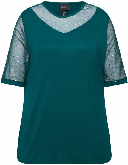 Ulla Popken Sequined Mesh Sleeve Blouse Dark Green - T-paidat - 