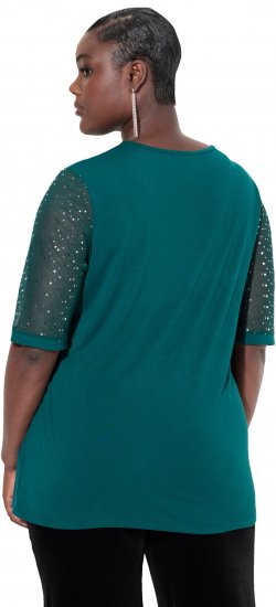 Ulla Popken Sequined Mesh Sleeve Blouse Dark Green - T-paidat - 