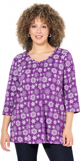 Ulla Popken Snowflake Print 3/4 Sleeve A-Line Tee Dark Purple - Painetut T-paidat naisille - 