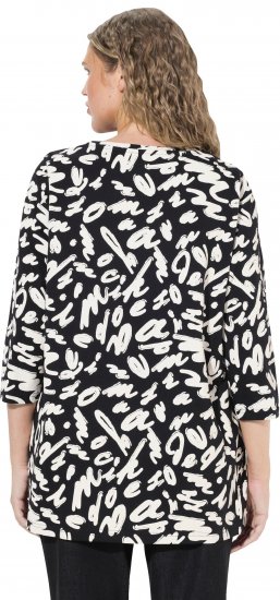 Ulla Popken Scribble Print Square Neck 3/4 Sleeve Tee Black - Painetut T-paidat naisille - 