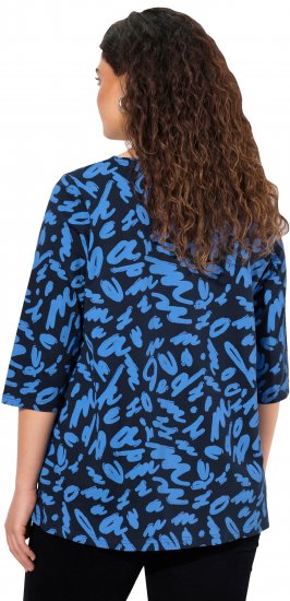 Ulla Popken Scribble Print Square Neck 3/4 Sleeve Tee Navy - Painetut T-paidat naisille - 
