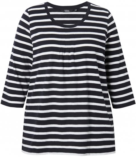 Ulla Popken Striped 3/4 Sleeve A-Line Tee Black - T-paidat - 