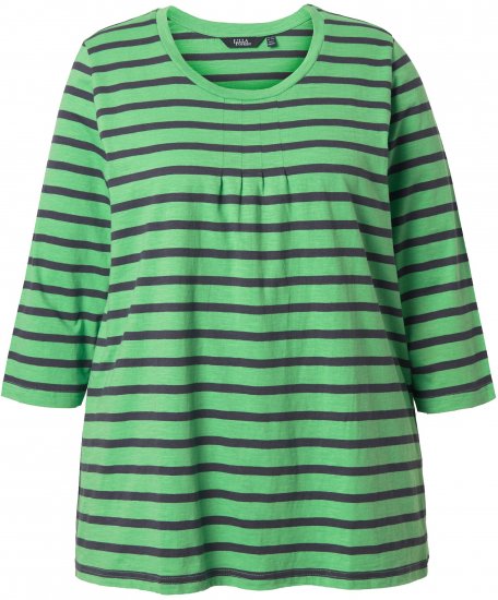 Ulla Popken Striped 3/4 Sleeve A-Line Tee Apple Green - T-paidat - 