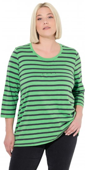 Ulla Popken Striped 3/4 Sleeve A-Line Tee Apple Green - T-paidat - 