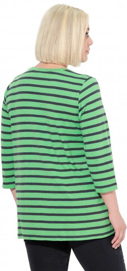 Ulla Popken Striped 3/4 Sleeve A-Line Tee Apple Green - T-paidat - 