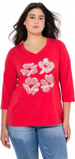 Ulla Popken Floral Graphic V-Neck Tee Lychee - Painetut T-paidat naisille - 