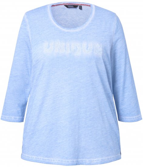 Ulla Popken UNIQUE Embroidered 3/4 Sleeve Tee Light Blue - T-paidat - 