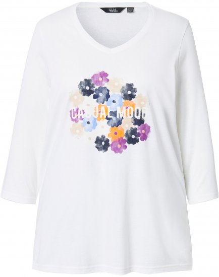 Ulla Popken Casual Mood Floral V-Neck Tee Off-White - T-paidat - 