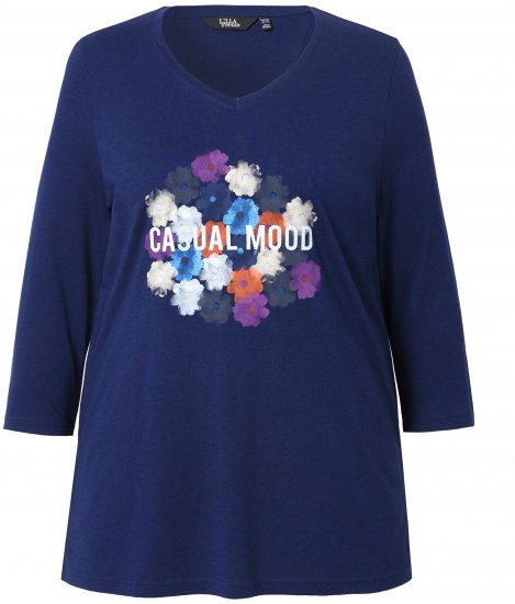Ulla Popken Casual Mood Floral V-Neck Tee Navy - T-paidat - 
