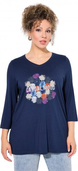 Ulla Popken Casual Mood Floral V-Neck Tee Navy - T-paidat - 