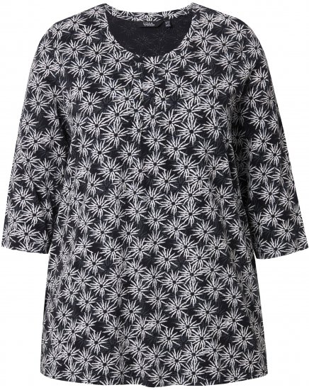 Ulla Popken Graphic Flower A-Line 3/4 Sleeve Tee Black - T-paidat - 
