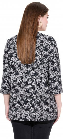 Ulla Popken Graphic Flower A-Line 3/4 Sleeve Tee Black - T-paidat - 
