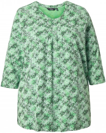 Ulla Popken Graphic Flower A-Line 3/4 Sleeve Tee Apple Green - T-paidat - 