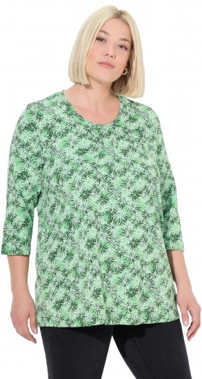 Ulla Popken Graphic Flower A-Line 3/4 Sleeve Tee Apple Green - T-paidat - 