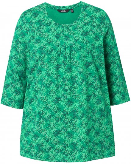 Ulla Popken Graphic Flower A-Line 3/4 Sleeve Tee Moss Green - T-paidat - 