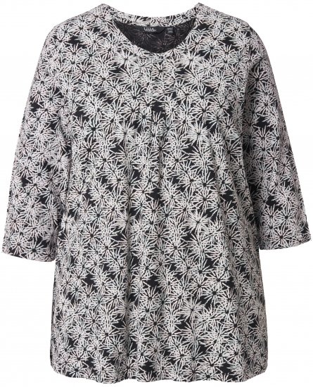 Ulla Popken Graphic Flower A-Line 3/4 Sleeve Tee Soft Light Blue - T-paidat - 