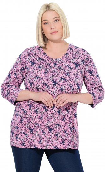 Ulla Popken Graphic Flower A-Line 3/4 Sleeve Tee Pink - T-paidat - 