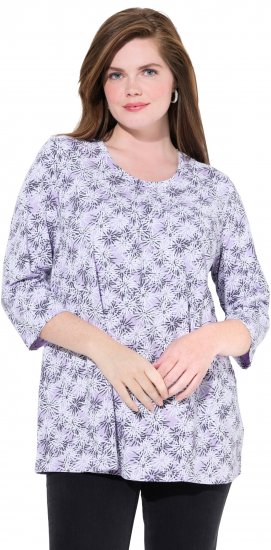 Ulla Popken Graphic Flower A-Line 3/4 Sleeve Tee Lavender - T-paidat - 