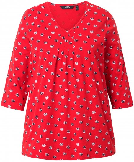 Ulla Popken Minimal Floral Print 3/4 Sleeve Tee Neon Red - Painetut T-paidat naisille - 