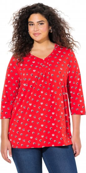 Ulla Popken Minimal Floral Print 3/4 Sleeve Tee Neon Red - Painetut T-paidat naisille - 