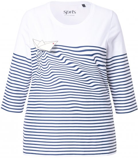 Ulla Popken Paper Boat Print 3/4 Sleeve Tee Snow White - Painetut T-paidat naisille - 