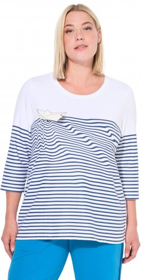 Ulla Popken Paper Boat Print 3/4 Sleeve Tee Snow White - Painetut T-paidat naisille - 