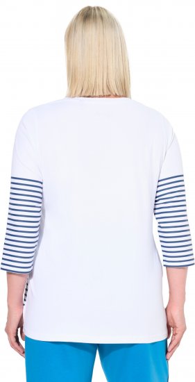 Ulla Popken Paper Boat Print 3/4 Sleeve Tee Snow White - Painetut T-paidat naisille - 