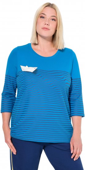 Ulla Popken Paper Boat Print 3/4 Sleeve Tee Pacific Blue - Painetut T-paidat naisille - 